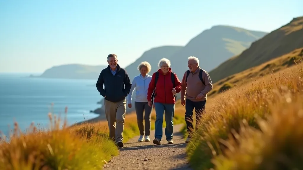 Group of senior hikers on coastal path